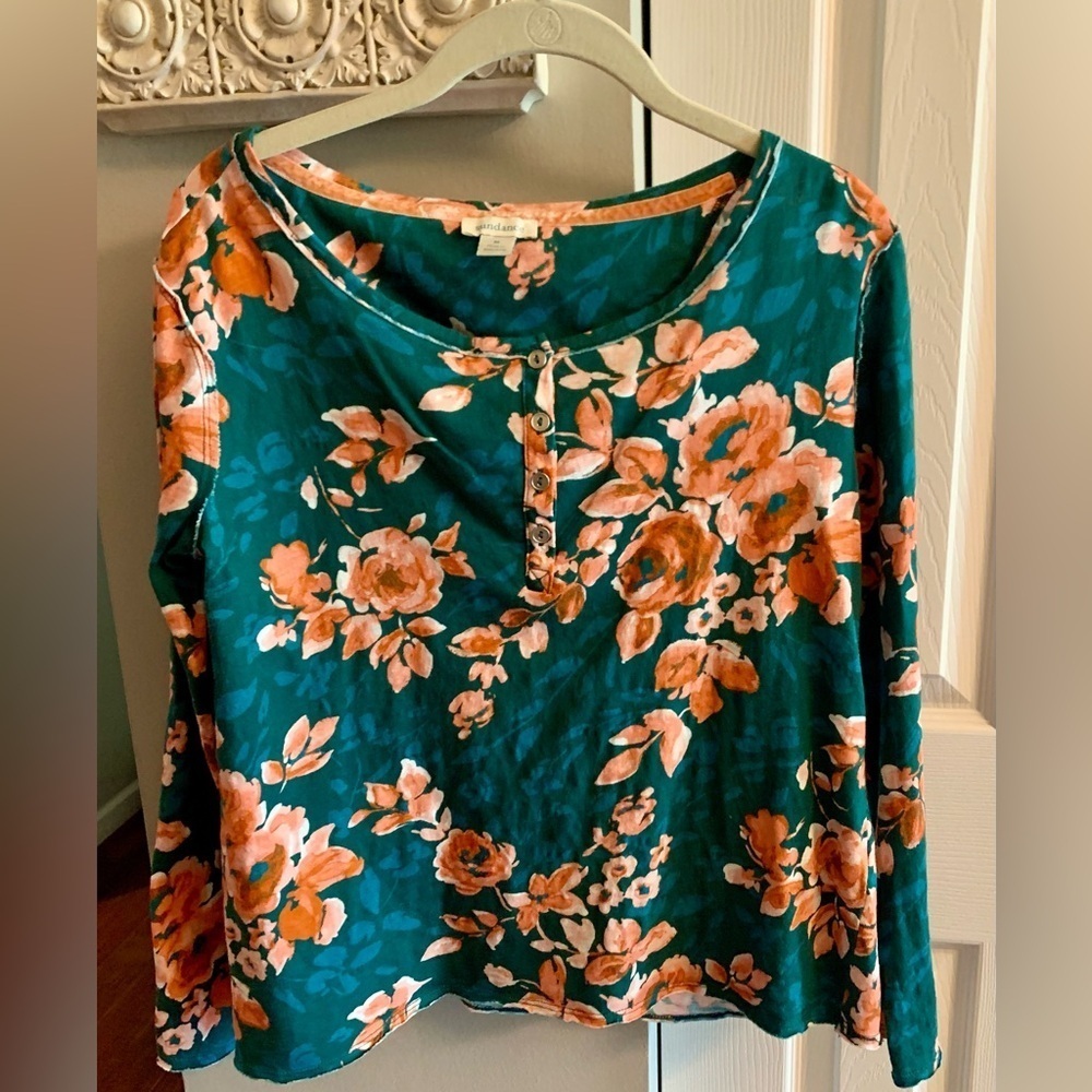 Sundance Rosey Delights Floral Top Henley Tee - Medium View 5